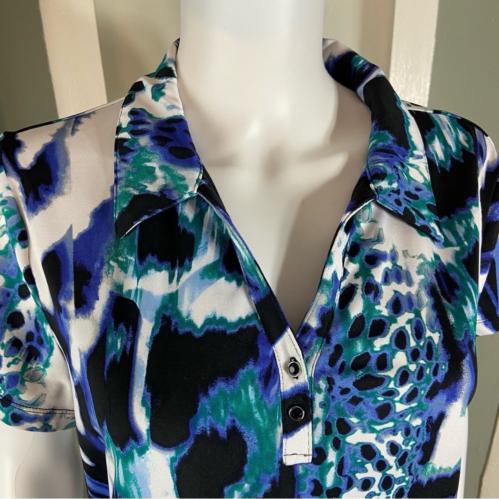 Chicos Sz 2 Zenergy Golf Abstract Polo Shirt Blue Women's Animal Print Blue - Picture 7 of 9